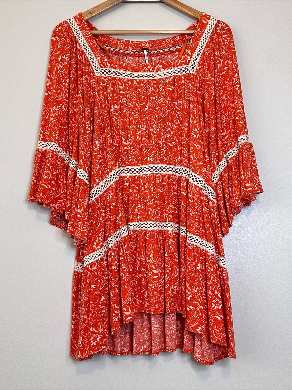 FREE PEOPLE Talk About It Boho Tunic Top in Color Pop Orange Size Large